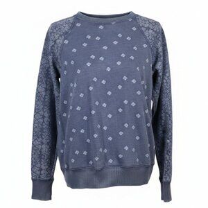 Aerie Blue Floral Raglan Sweatshirt XS Distressed Faded Pullover Soft Crewneck